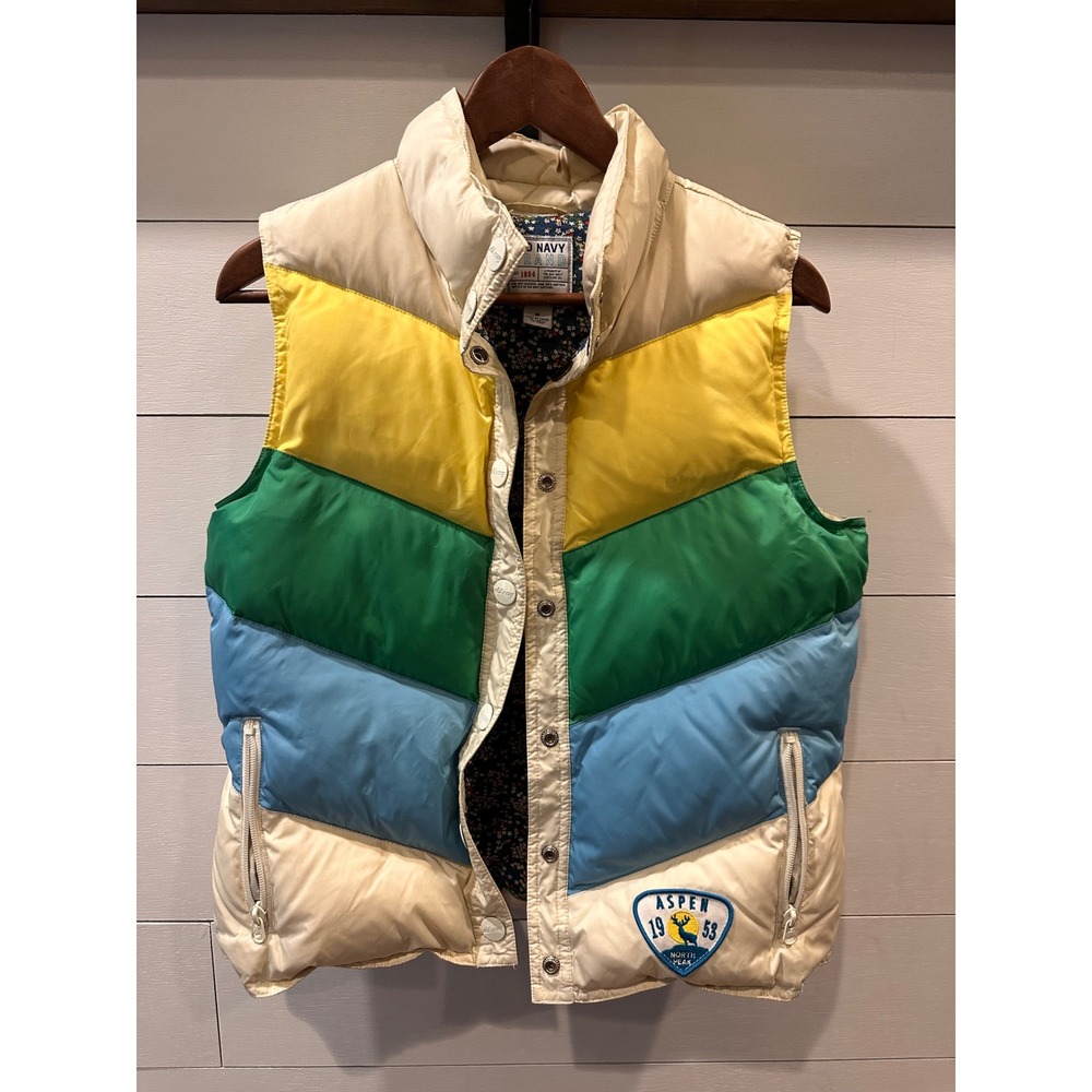 Old Navy Womens Vintage '05 Chevron Puffer Vest Aspen Patch Floral Lining Medium